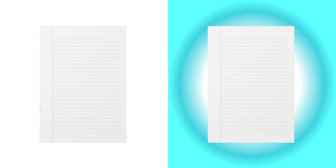 Blank lined notebook paper sheet isolated on white background © MDSHAH