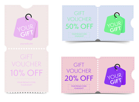 Discount gift voucher coupons for shopping promotions on transparent background