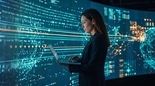 Business specialist monitoring artificial intelligence signals