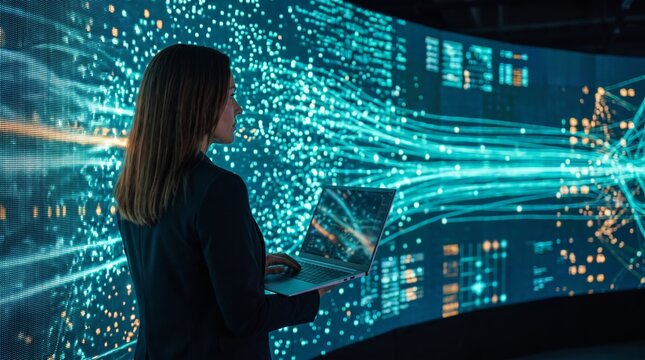 Woman reviewing artificial intelligence visualization