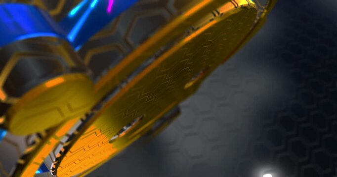Chatbot head friendly virtual AI assistant 3d symbol spectacular. Abstract glowing golden metal icon animation.