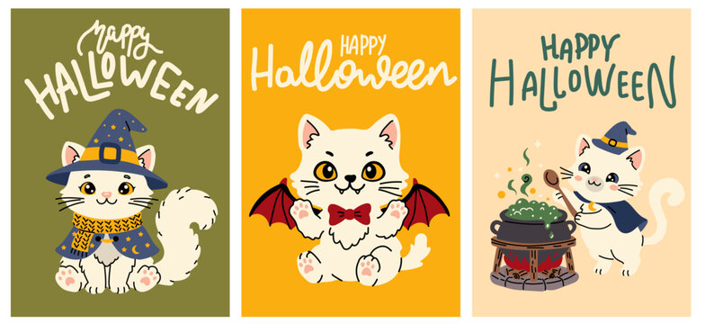Cute Halloween Cat Greeting Card Collection