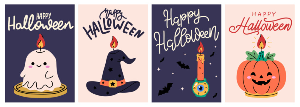 Cute Halloween Greeting Card Collection With Candles