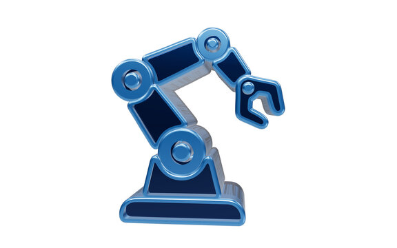 Robotic Arm Icon: A 3D rendered icon of a blue robotic arm, symbolizing automation, technology, and industrial processes.