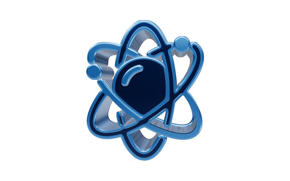 Atomic Structure Symbol: A sleek, blue, 3D rendered symbol representing the atomic structure with orbiting electrons around a central nucleus.