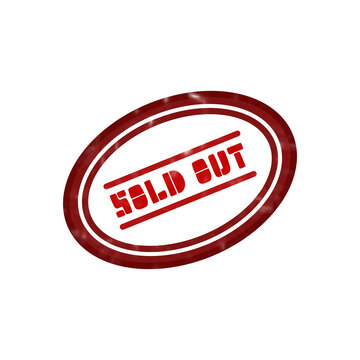 Vintage red sold out rubber stamp, grunge oval ink seal for retail and e-commerce, weathered out of stock mark on white background