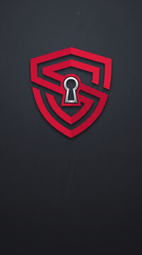 Red shield logo with keyhole, symbolizing security, protection, and access, ideal for business or technology concepts