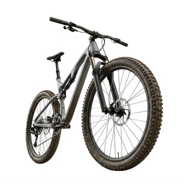 Black fat tire electric mountain bike isolated on transparent background