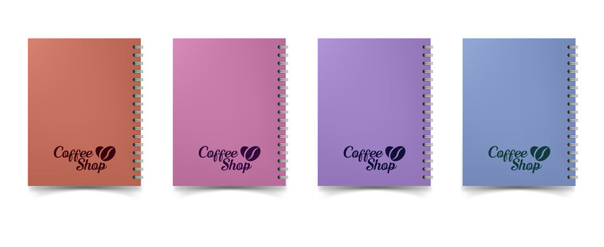 Colorful notebooks with Coffee Shop logo transparent background