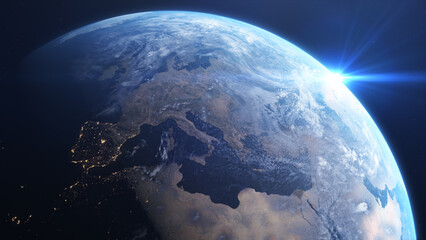 ヨーロッパを中心に宇宙から見た地球のCG © Kazu