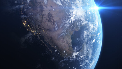 アメリカ大陸を中心に宇宙から見た地球のCG © Kazu