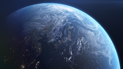アジア・日本を中心に宇宙から見た地球のCG © Kazu