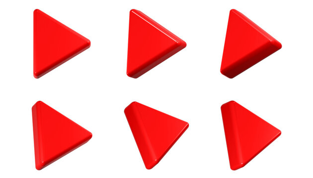 Triangle play button icons 3d rendering