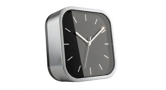 Modern wall clock with black and silver design isolated on transparent background