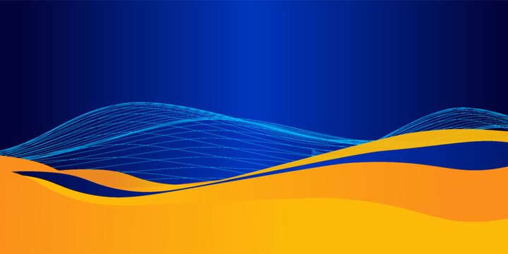 Abstract blue and yellow wave wide background banner curve element with line blue pettern space for text and message design, overlapping layers. 01