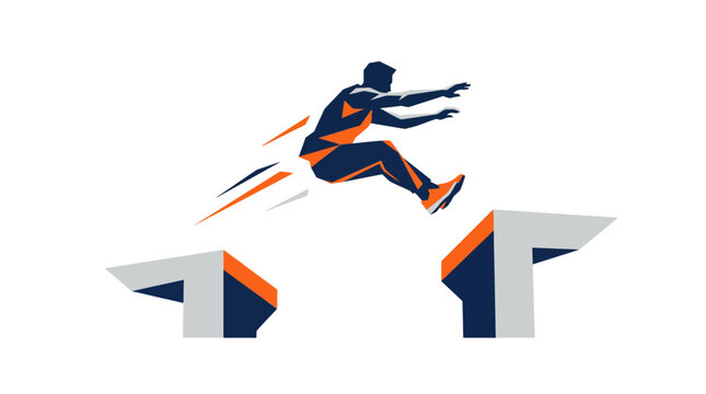 Dynamic athletic person leaping over gap vector