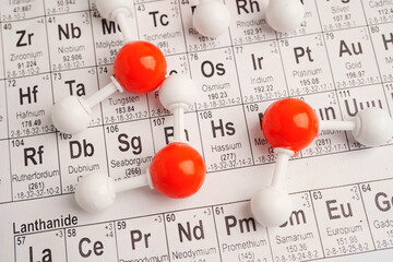 Molecules chemical on a periodic table background. © Pakawadee