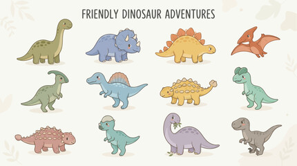 Cute Dinosaur Set Kids Illustration T Rex Triceratops Stegosaurus © Stusy