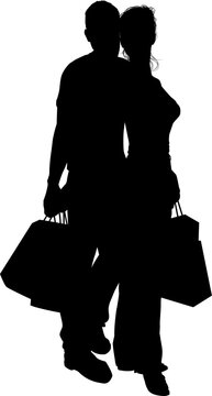 Silhouette Couple Man Woman Holding Shopping Bags