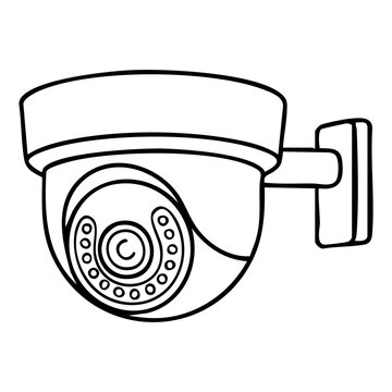 Dome CCTV Camera Line Art - Security Surveillance Vector Illustration for Home Protection Apps, Smart Safety Systems, and Monitoring Web Icons