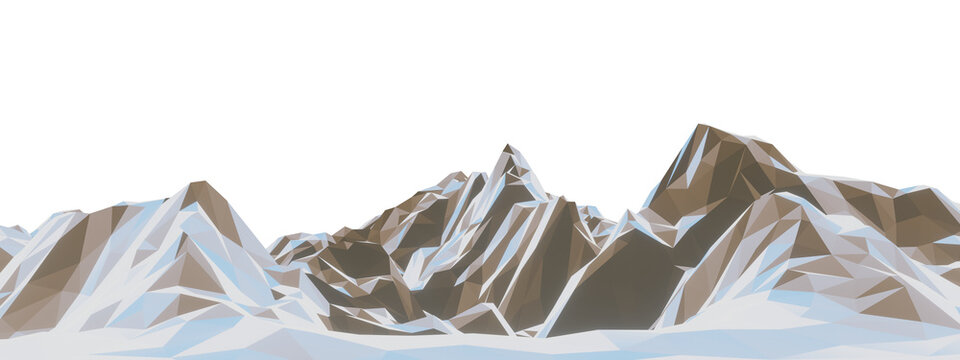 3D low poly illustration of a snowy mountain peak landscape