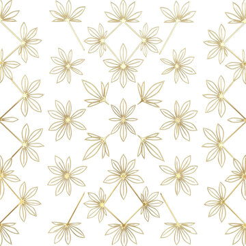 highly intricate traditional japanese asanoha geometric pattern in polished gold, metallic sheen, filling the frame against a bright white background. concept of traditional asian luxury design