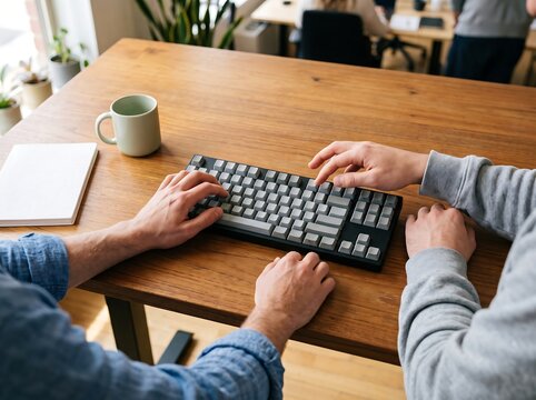 Pair Programming Focus at Standing Desk &mdash; Keyboard Hands Detail