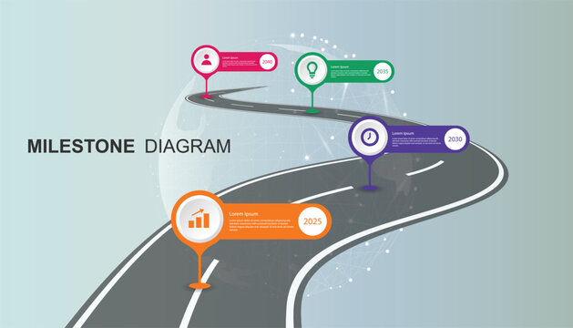 Infographic template design for business. 4 Steps modern timeline diagram with road journey concept. Presentation vector infographic template.