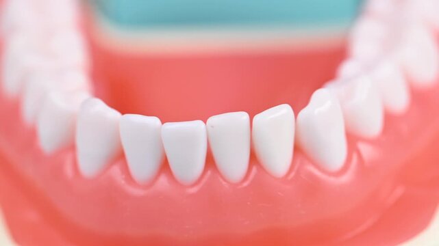 White beautiful straight tooth with correct bite on an artificial jaw