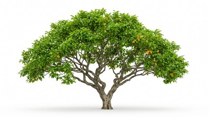 Obraz premium Large green tree isolated on pure white background for clean design and nature projects
