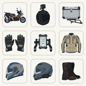 Adventure Motorcycle Touring Gear and Protective Accessories Set for Travel and Safety