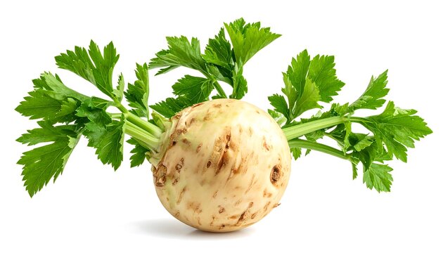Fresh ginger root with green leaves isolated on white.