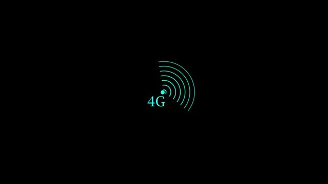 4 g network signal connection animation, digital wireless communication technology on black background
