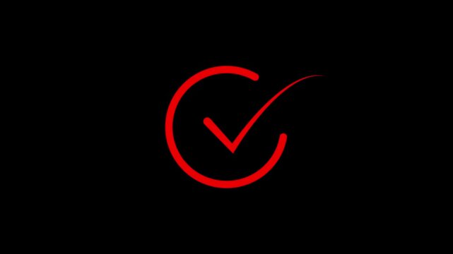 Red checkmark animation on black background, for success and, approval concepts, tick approved confirm