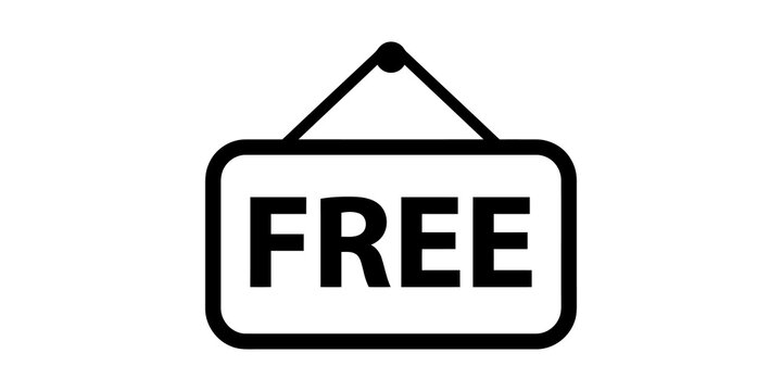 Black and white sign board with the word free hanging on a cord.