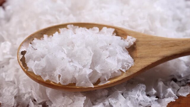 Natural Sea Salt in Wooden Spoon	