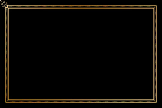 Luxury Gold Art Deco Frame and Floral Motif on Black Background. Design Print for Certificate, Card, Menu and Book Cover. 60
