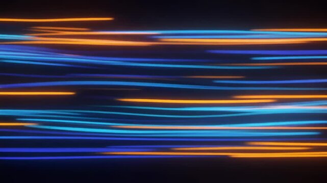 horizontal streaks of blue, orange, and multicolored light, shaking dynamic motio