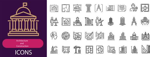 Set of Outline Building Icons, Architectural Design, Linear Icon Collection, Editable Stroke, Vector Illustration © SohebPixel