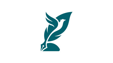 Naklejka premium Elegant Feather Quill Pen With Bird Silhouette Logo Design