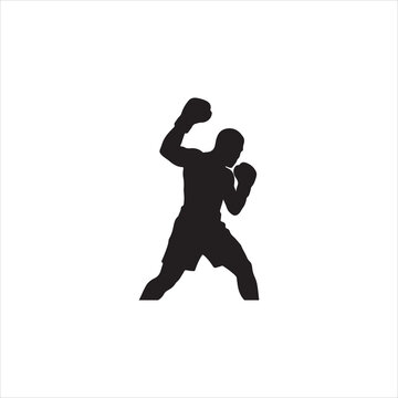 Male Boxer Throwing an Overhand Punch Black and White Vector Illustration