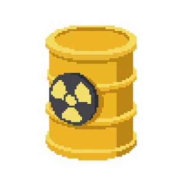 Pixel art of a hazardous drum/canister, vector illustration on an isolated background.