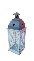 Vintage lantern isolated on transparent background, decorative wooden candle holder, rustic garden lamp cutout © Olia