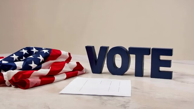Vote Sign with American Flag Representing Election Participation and Civic Engagement