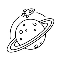 Rocket ship flying around saturn planet space vector graphic © Полякевич Олена