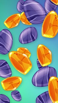Vertical Animation of Falling Stylized Purple Stones and Orange Crystals