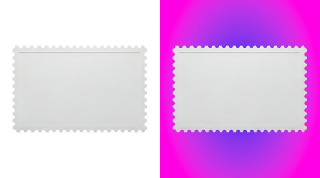 A single blank white postage stamp with perforated edges isolated on a white background, for mail, delivery, and philately related projects