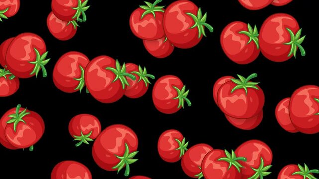 Falling Red Tomatoes Animation on a Solid Black Background
