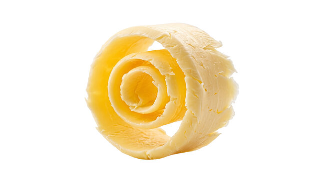 Fresh creamy butter curl shaving close up