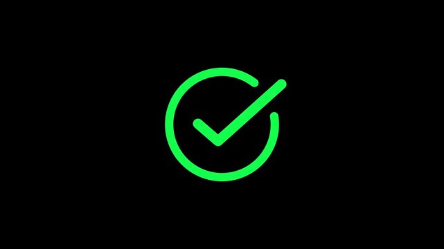 Green check mark on black background, checkmark animation symbol, yes approve choice, approved tick mark, verified symbol, yes icon 4k video